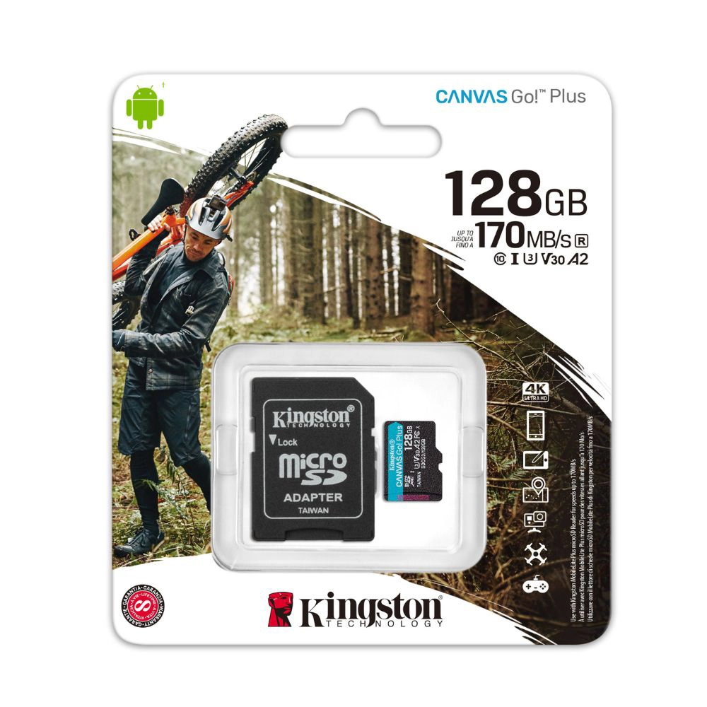 Tarjeta MicroSD 128GB Kingston Canvas Go! Plus – 170 MB/s, U3 V30 A2, Clase 10, 4K